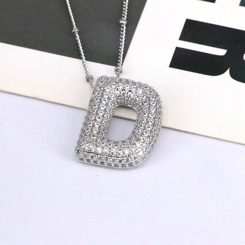 Copper Inlaid Zircon Letter Pendant Necklace Style D One Size