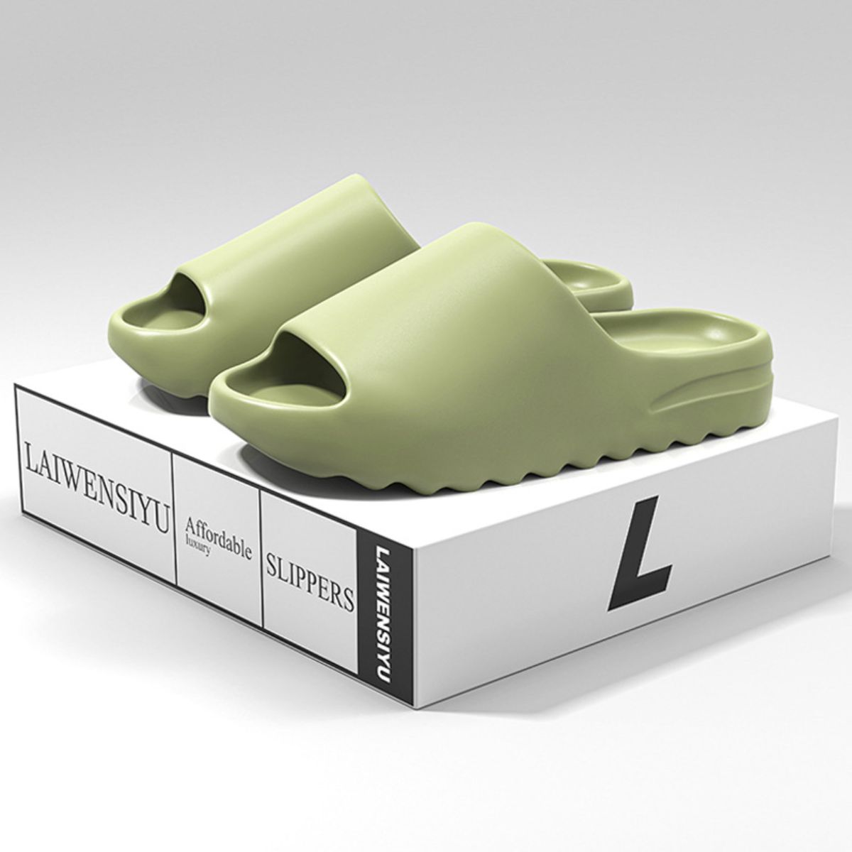 Open Toe Platform Slippers Sage