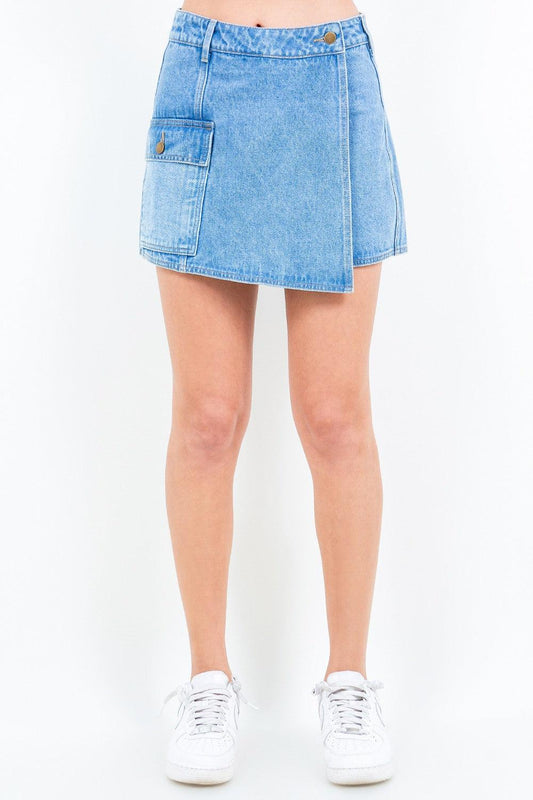 American Bazi Cargo Pocket Denim Skort Blue
