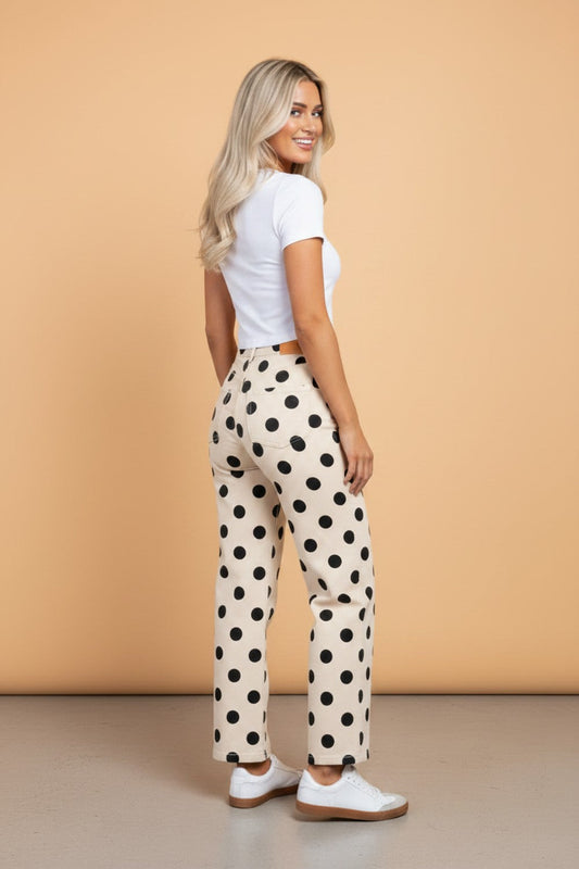 Polka Dot Wide Leg Ankle Length Jeans
