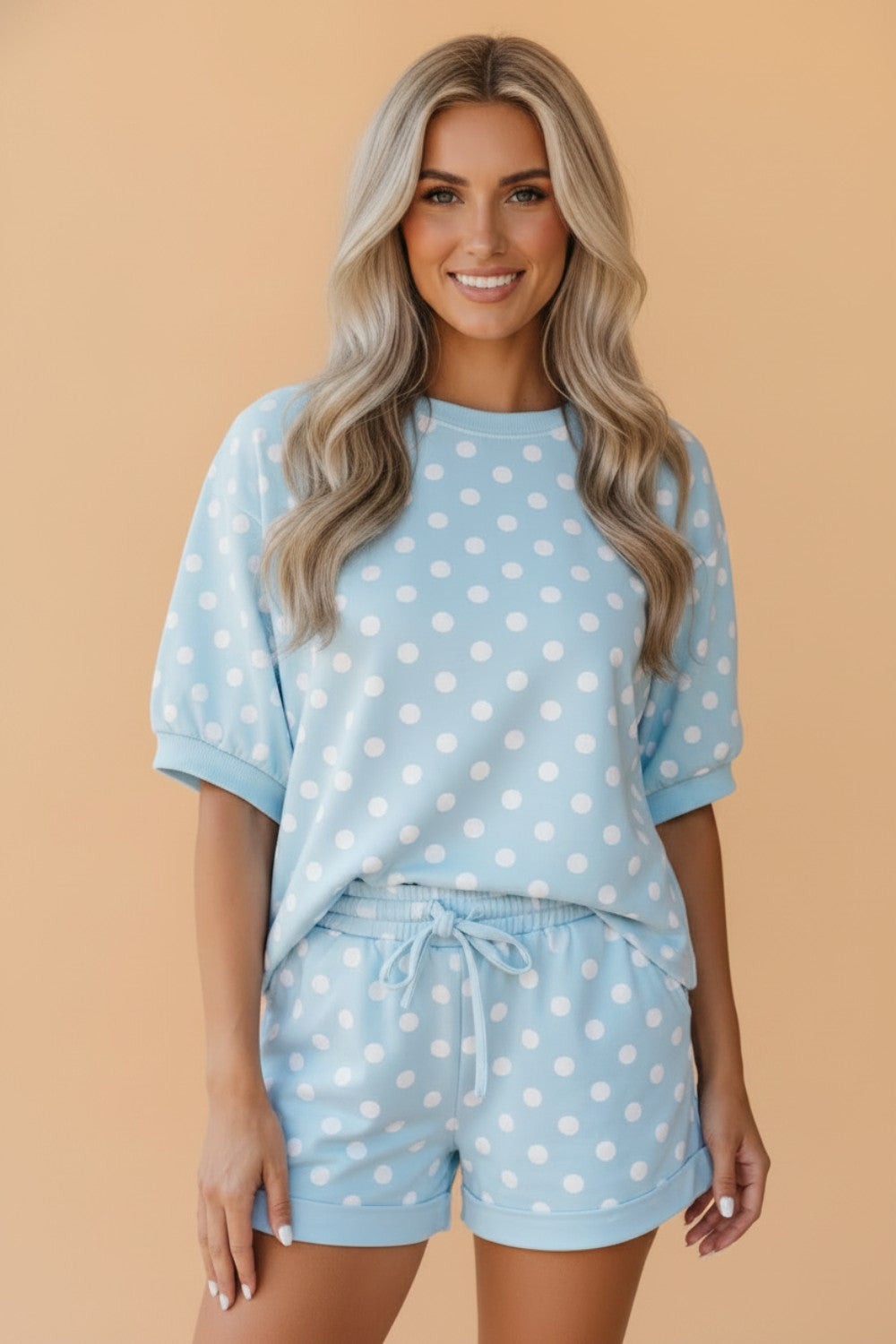 Polka Dot Oversized Top & Drawstring Shorts Set