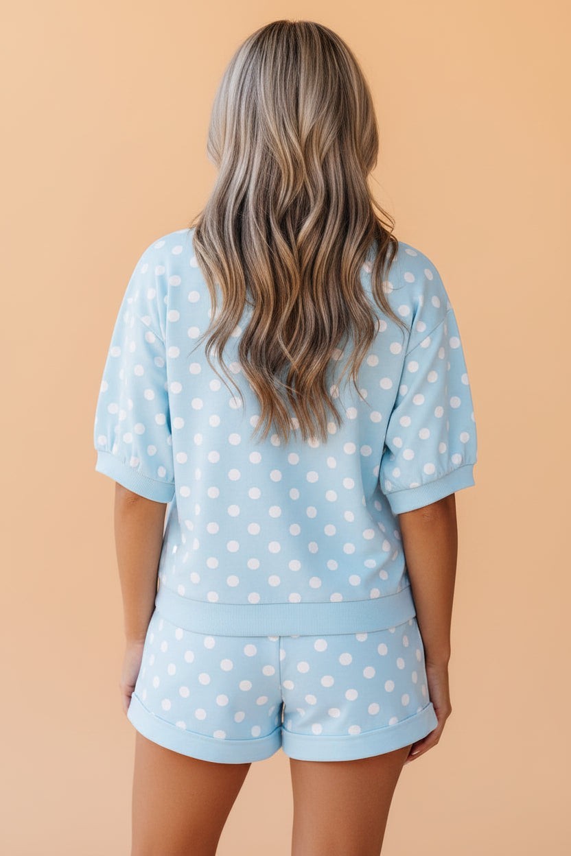 Polka Dot Oversized Top & Drawstring Shorts Set