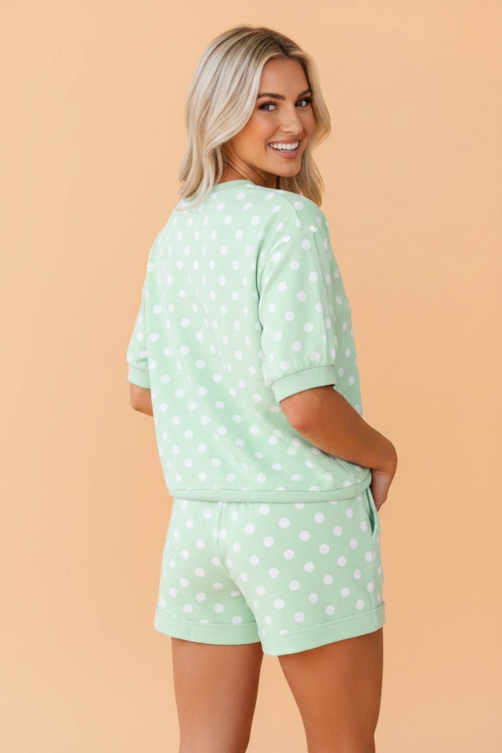 Polka Dot Oversized Top & Drawstring Shorts Set