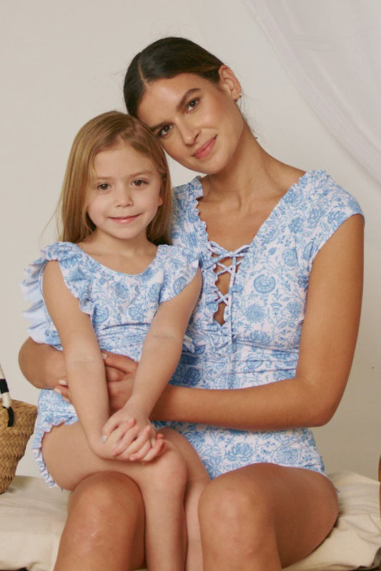 Marina West Swim Bring Me Flowers V-Neck One Piece Swimsuit In Thistle Blue Thistle Blue