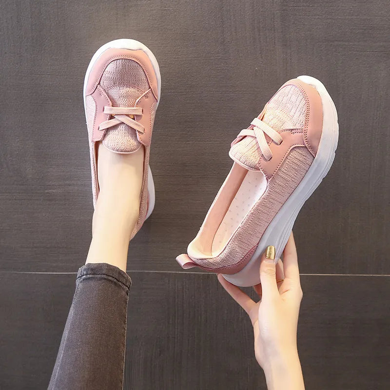 Round Toe Lace Up Sneakers Dusty Pink