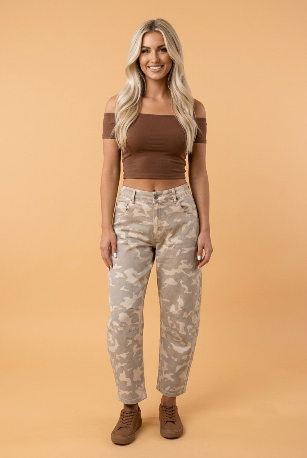Camouflage Denim Rivet Pocket Barrel Jeans