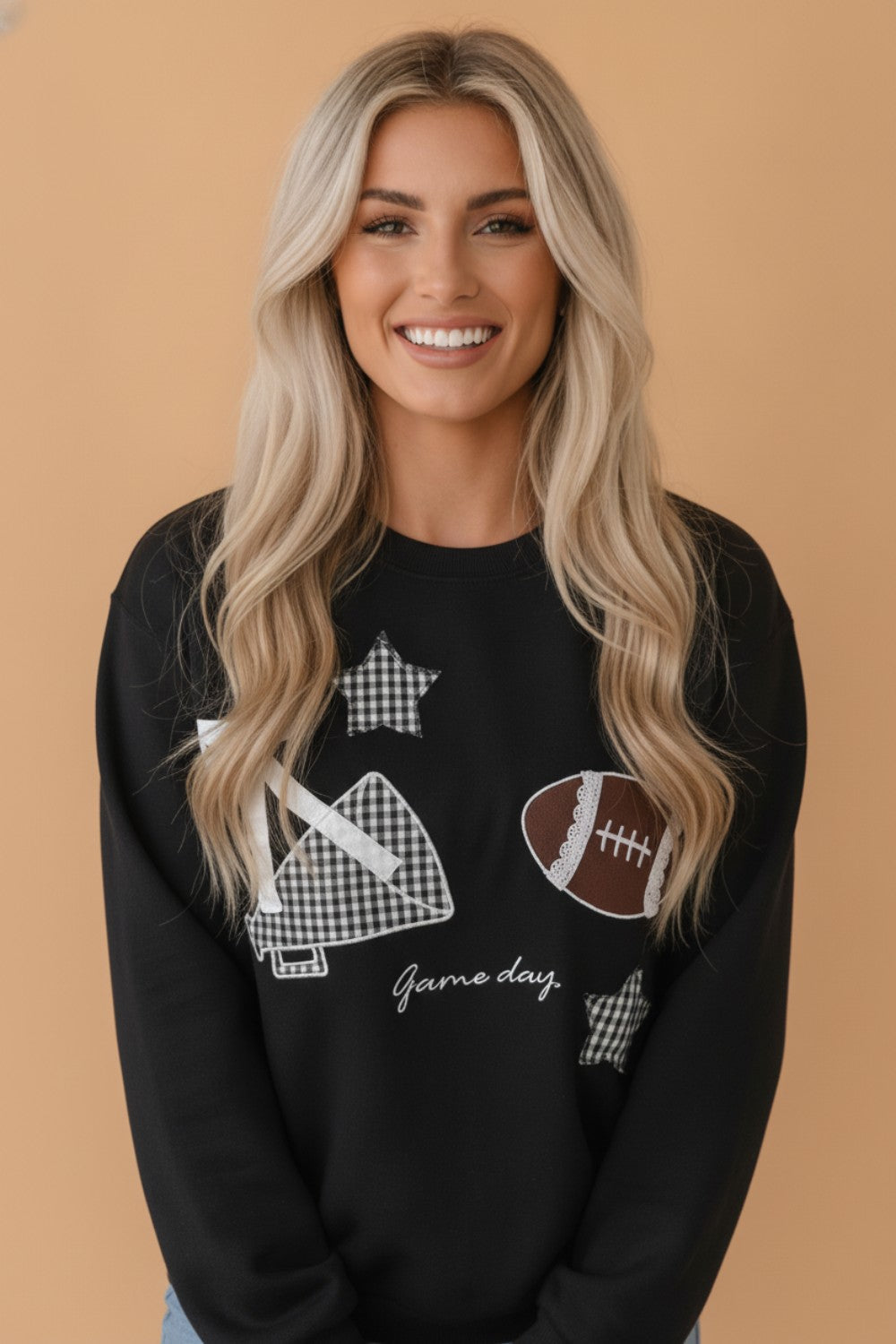 Game Day Gingham Patch Embroidered Sweatshirt