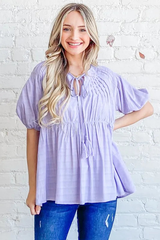 And The Why Textured Pintuck Blouse Top with Tassels