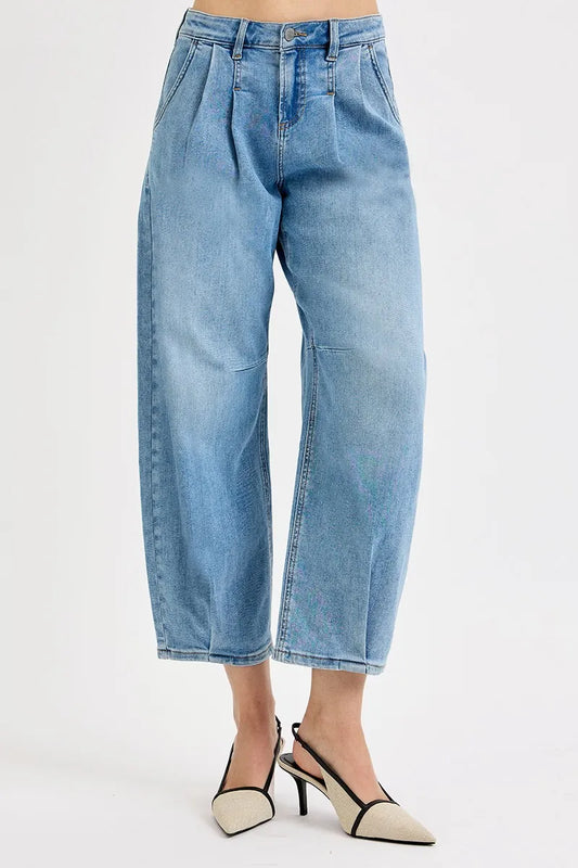 RISEN Full Size Mid Rise Fit Crop Wide Volume Leg Jeans Plus Size