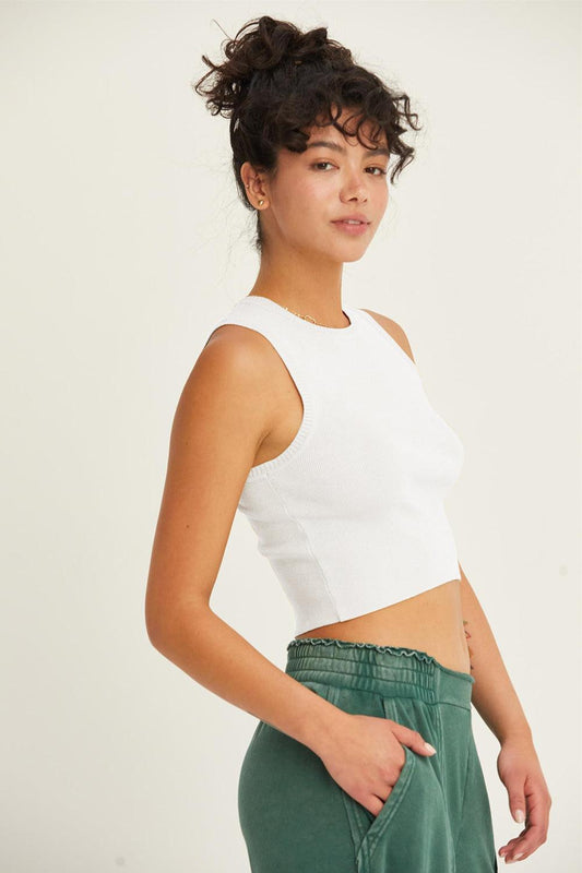 HYFVE Ribbed Knit Cropped Tank Off White