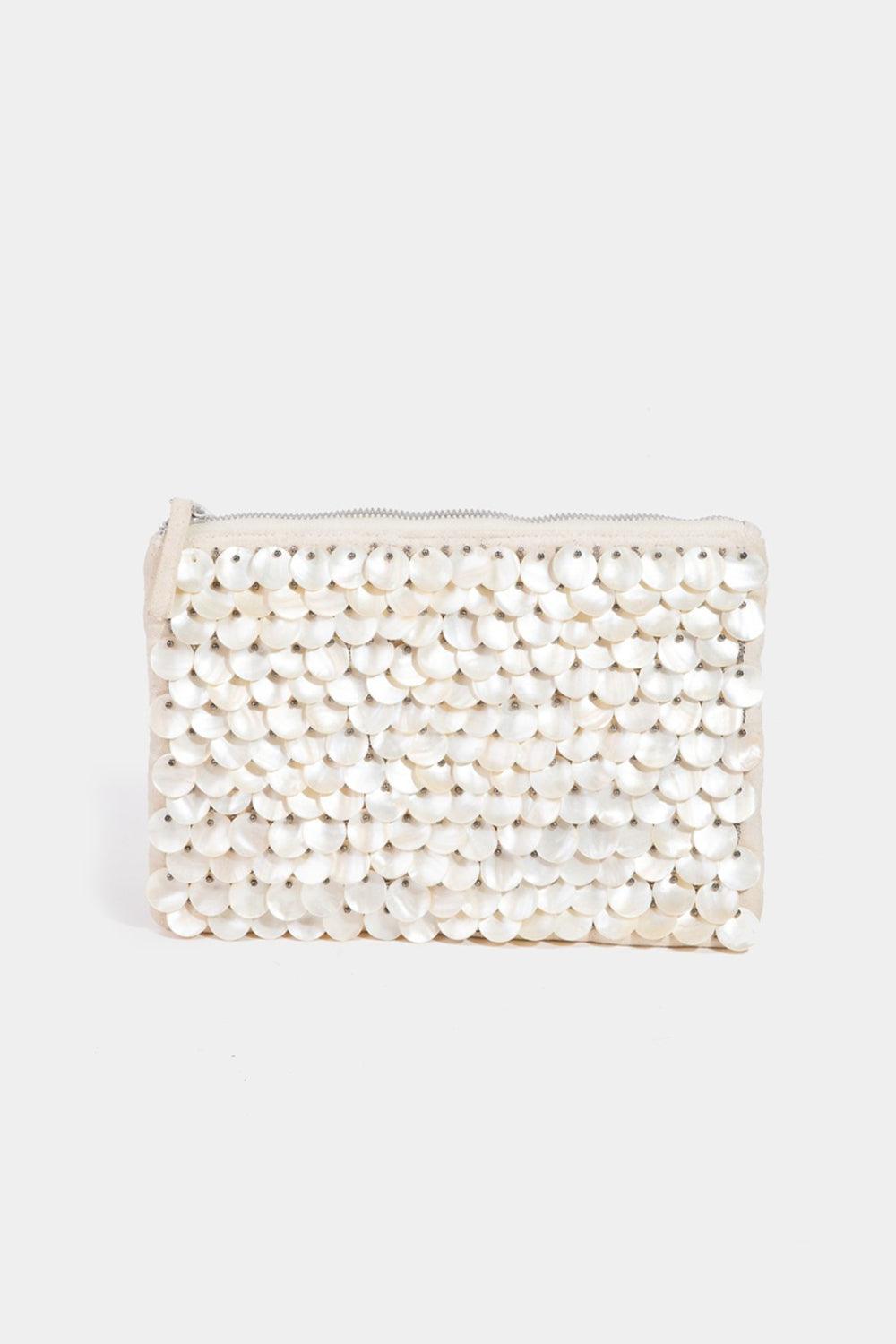 Fame Mother Of Pearl Disc Beaded Rectangle Bag Ivory One Size