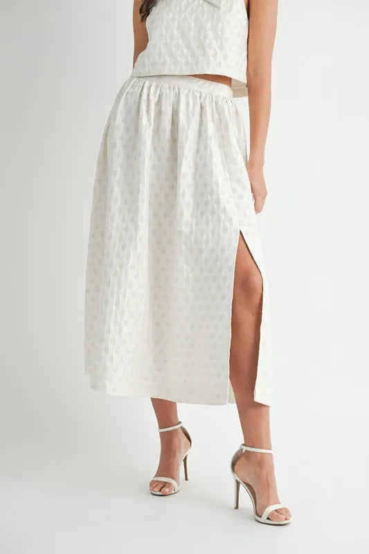 MABLE Taffeta Polka Dot Shoulder Ribbon Top and Skirt Set