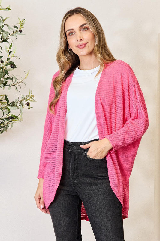 Heimish Full Size Open Front Long Sleeve Cardigan Pink