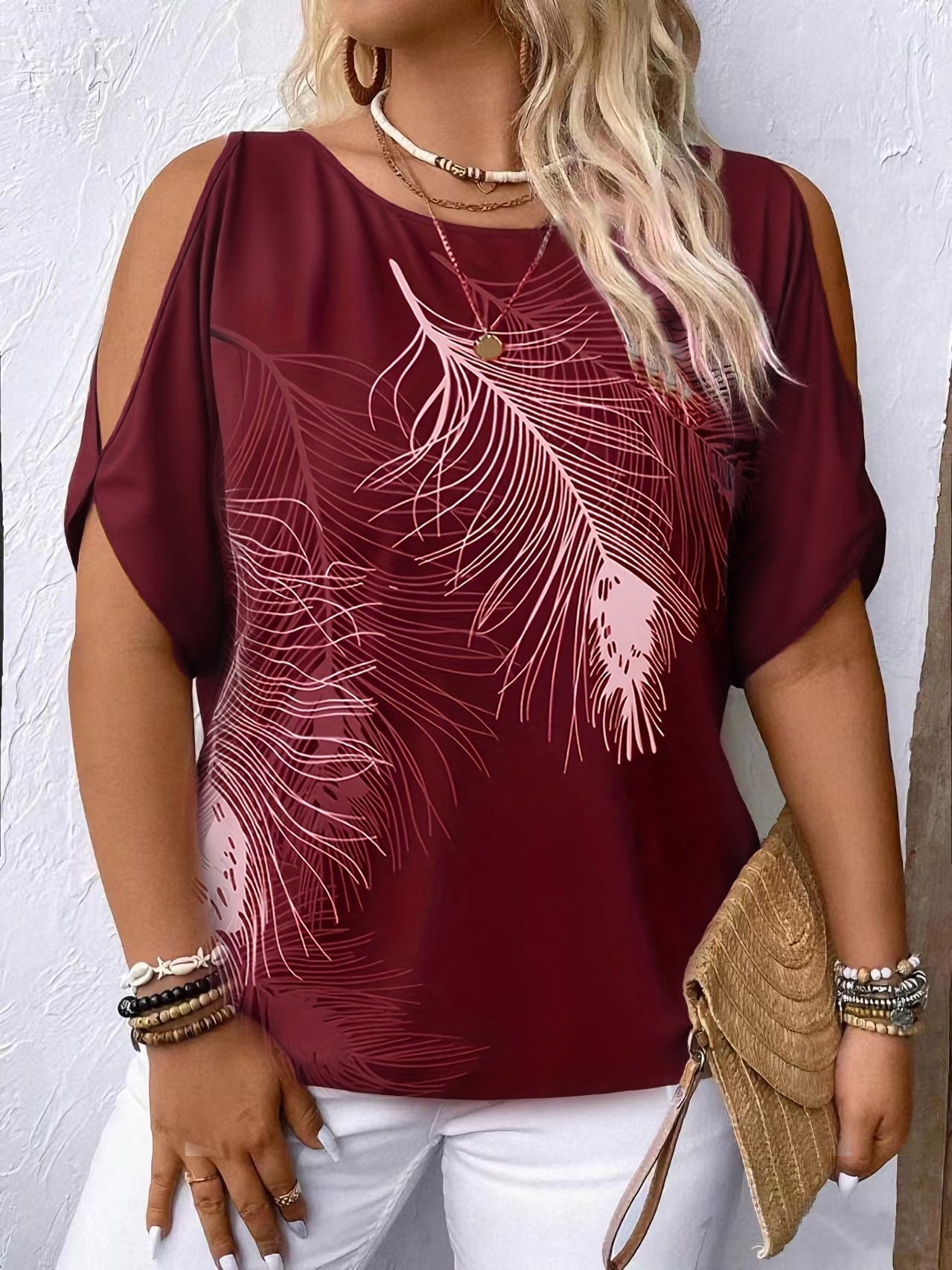 Women's Loose Round-neck Off-shoulder Top Open Sleeve