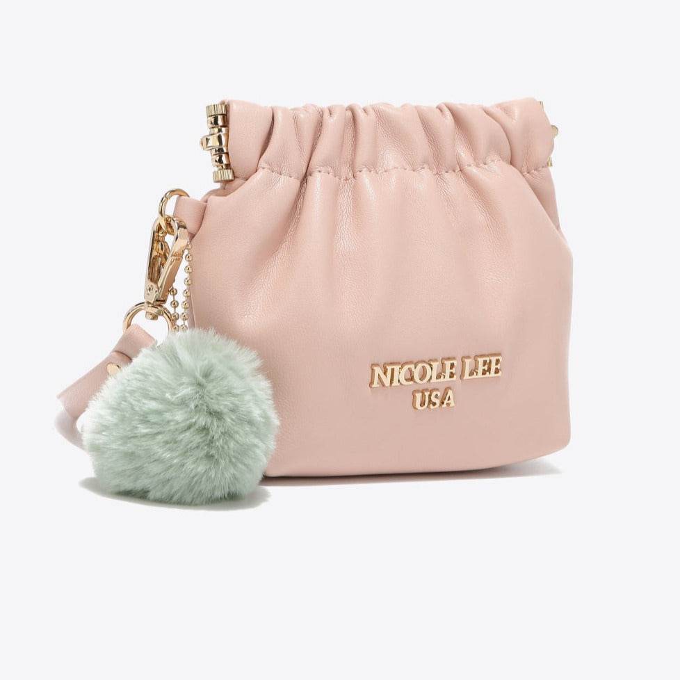 Faux Leather Women Pouch with Pompom Keychain - Nicole Lee USA