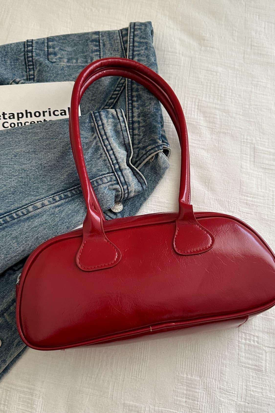 PU Leather Shoulder Bag Red One Size