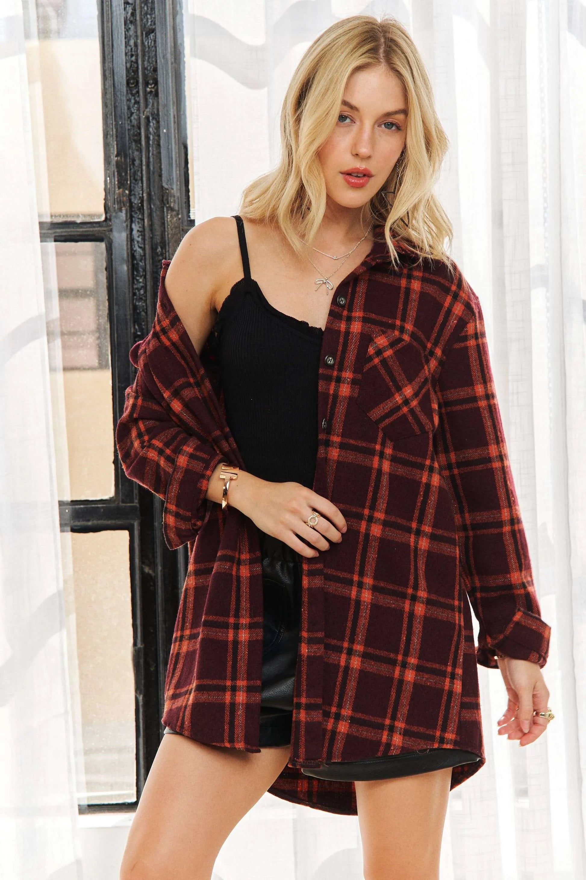 ADORA Full Size Button Down Flannel Shirt Plus Size