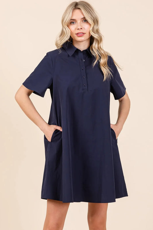 Mittoshop Poplin Collar Pleated Back Mini Dress