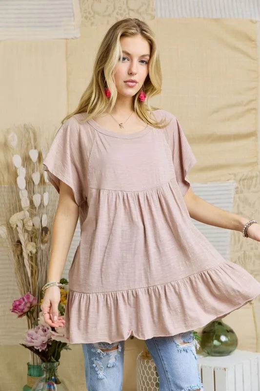 ADORA Drop Shoulder Babyboll Tunic Top LATTE