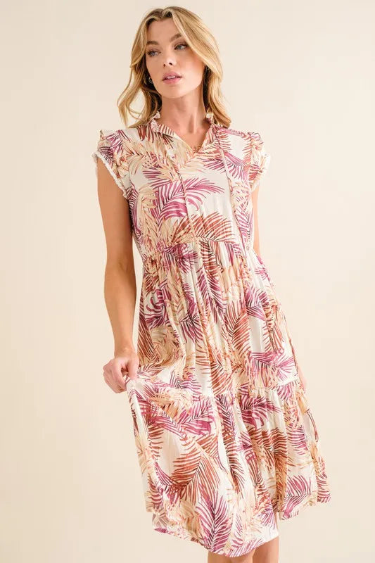 And The Why Boho Printed Tiered Dress Cream