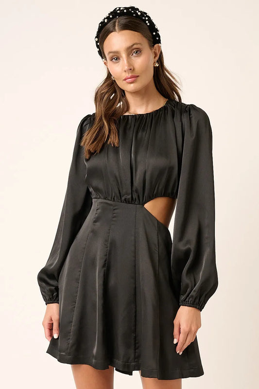 Mittoshop Satin Side Cutout Detail Mini Dress BLACK