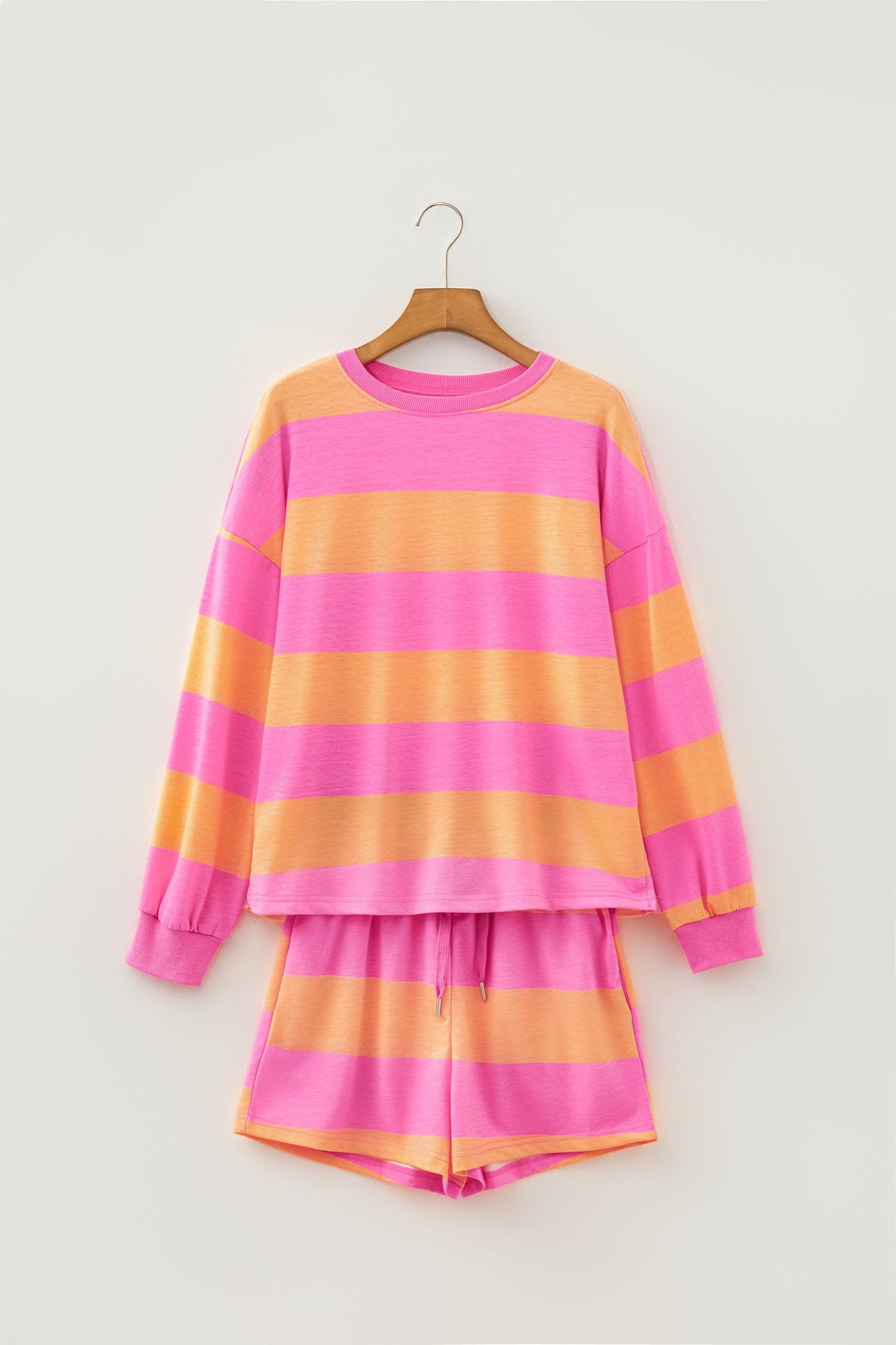 Stripe Long Sleeve Top & Drawstring Shorts Set