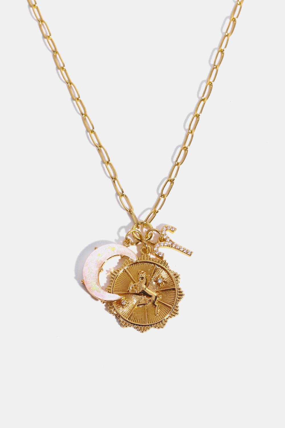 Constellation and Moon Pendant Copper Necklace Aries One Size