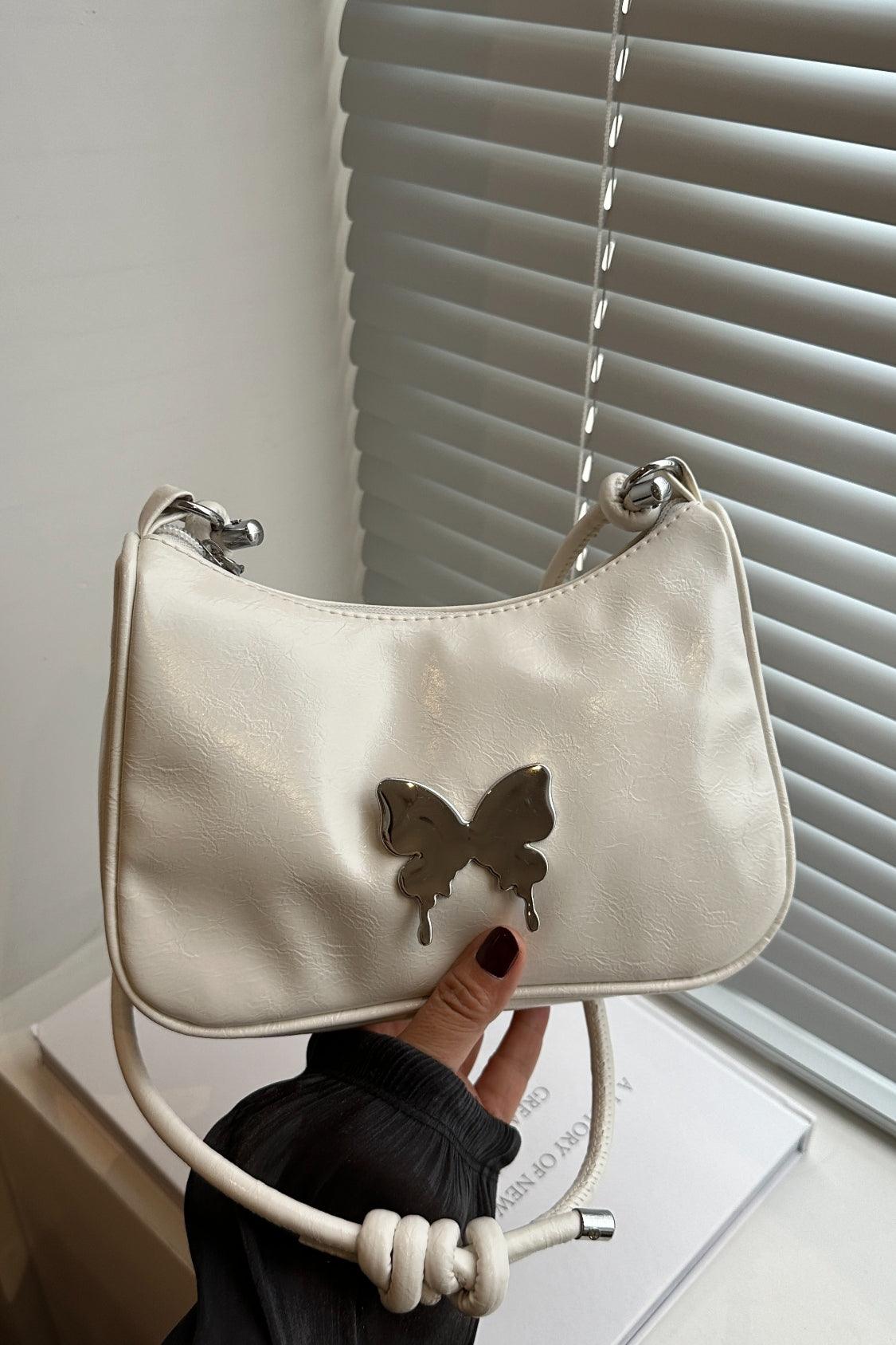 Butterfly PU Leather Knotted Strap Shoulder Bag White One Size