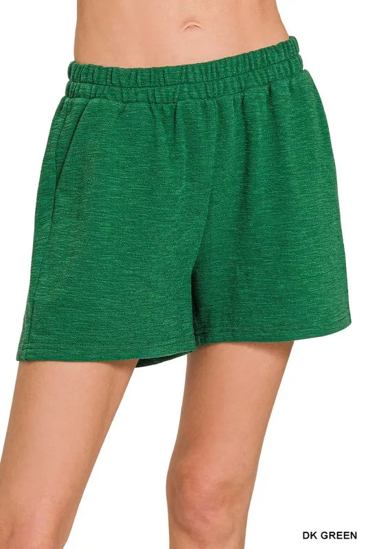 Zenana Cotton Slub Shorts DK GREEN