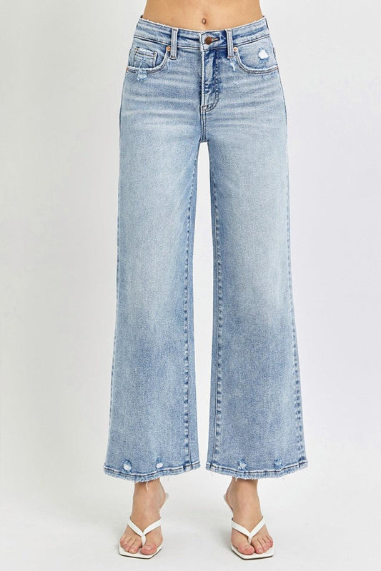 RISEN Full Size Tummy Control High Rise Crop Wide Leg Jeans Light