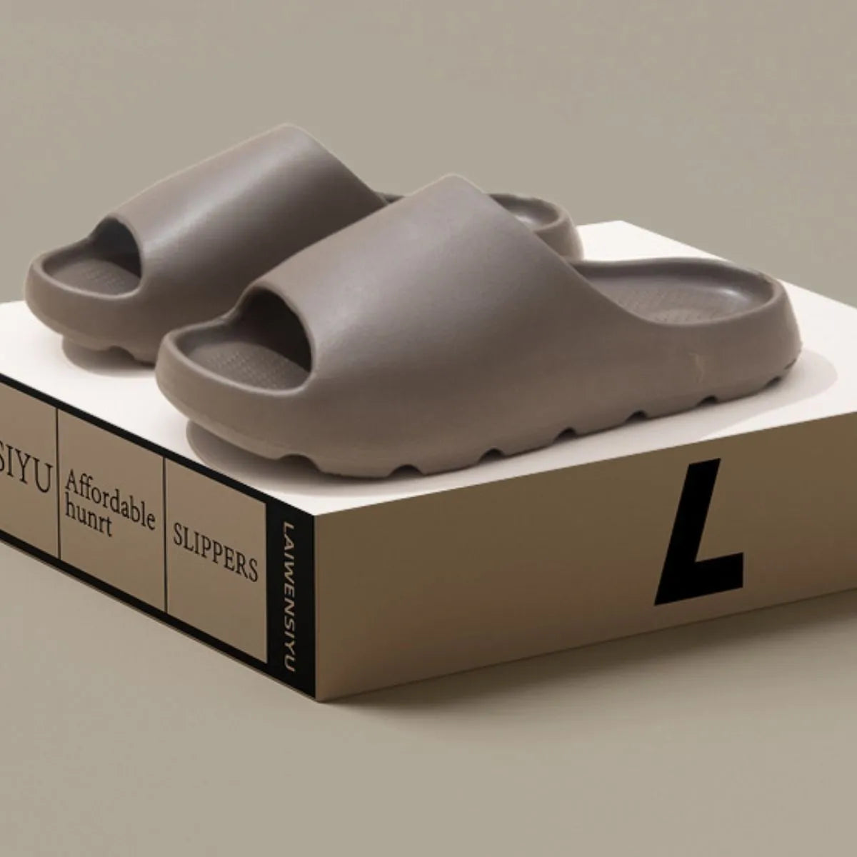 Open Toe Platform Slippers Brown