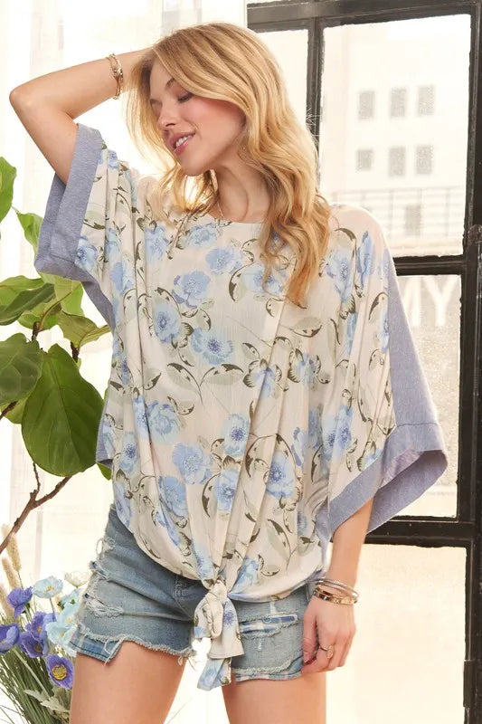 ADORA Tie Floral Tunic Top DENIM