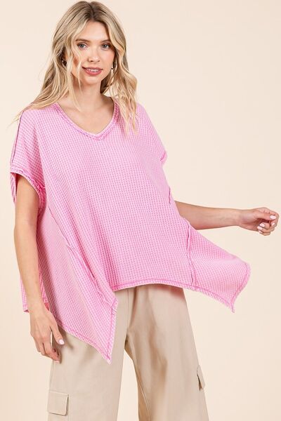 Mittoshop Mineral Wash Waffle Knit Pointed Hem Oversized Top