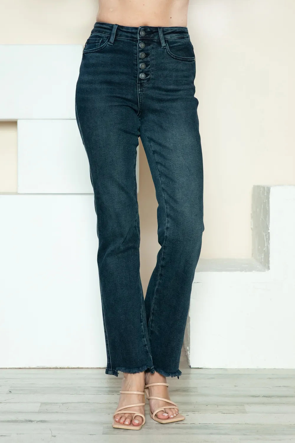 Judy Blue Full Size Button Fly Raw Hem Straight Jeans