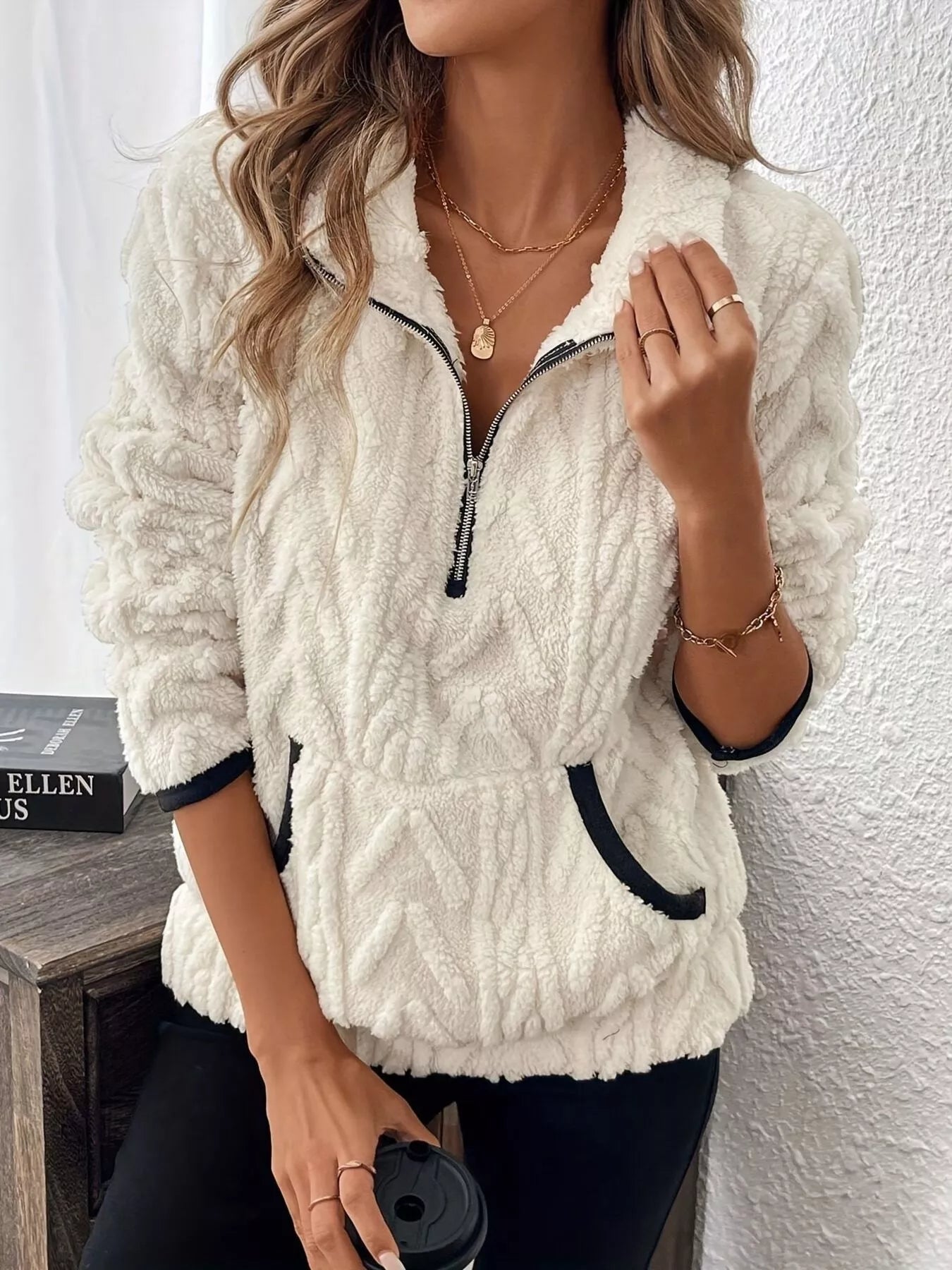Full Size Half Zip Kangaroo Pocket Sweatshirt Plus Size