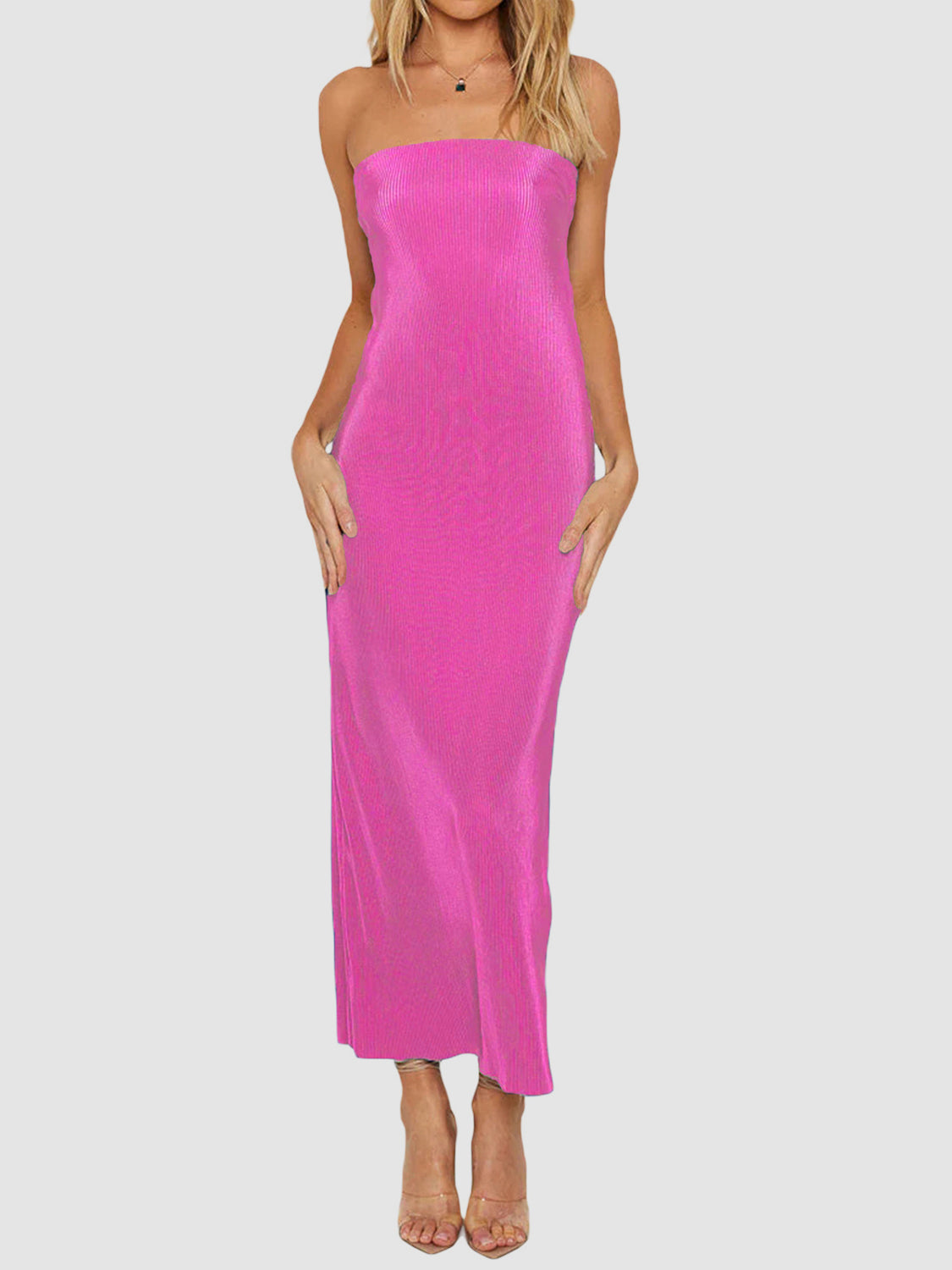 Lace-Up Back Tube Maxi Dress