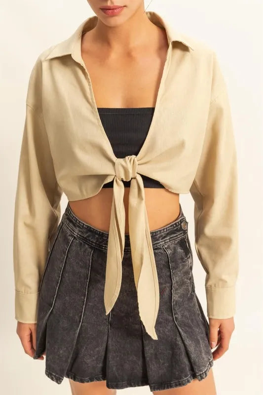 HYFVE Washed Tie Front Crop Top