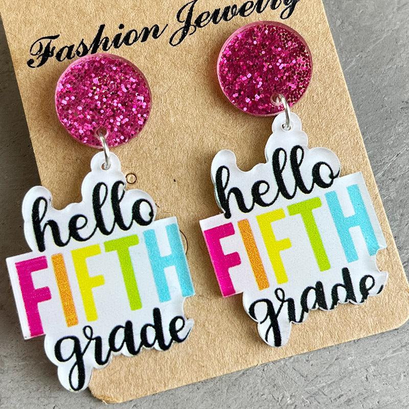 HELLO SECOND GRADE Acrylic Dangle Earrings Style E One Size