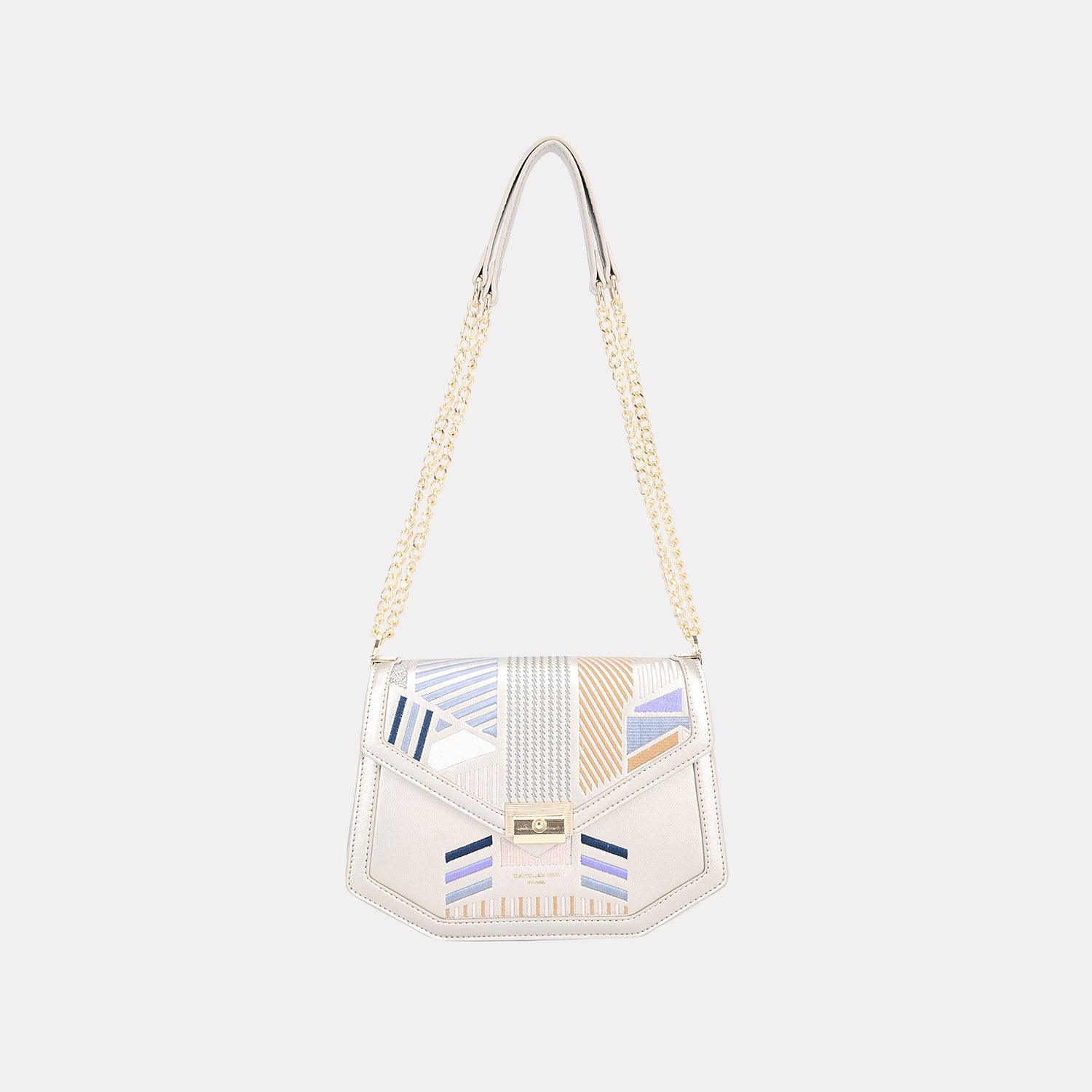 David Jones Geometric Print Crossbody Bag Silver One Size