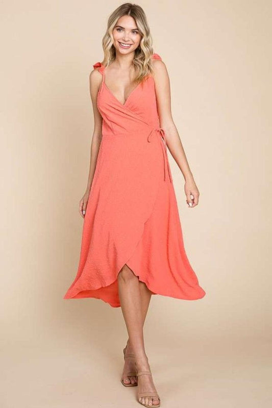 Culture Code Ruffle Detail Surplice Wrap Slip Dress Sugar Coral