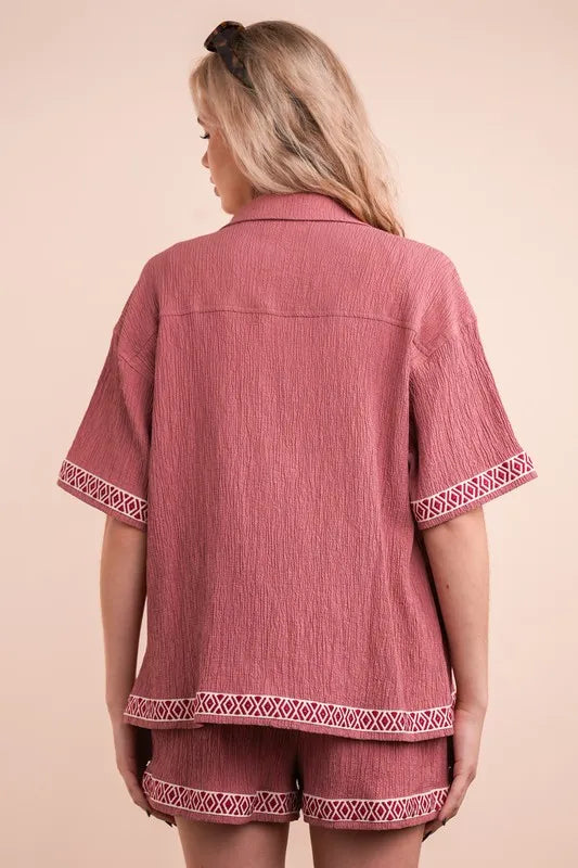 VERY J Crinkled Woven Shirt Top & Shorts Set