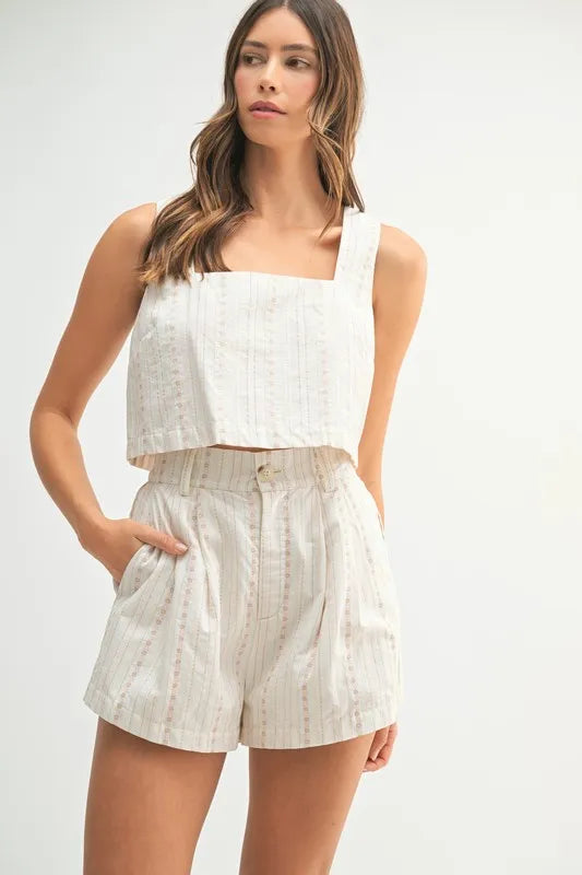 MABLE Square Neck Crop Top and Shorts Set Lt Taupe