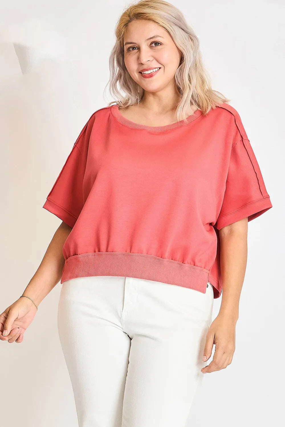 Umgee Full Size Lightweight Cropped Sweatshirt Plus Size