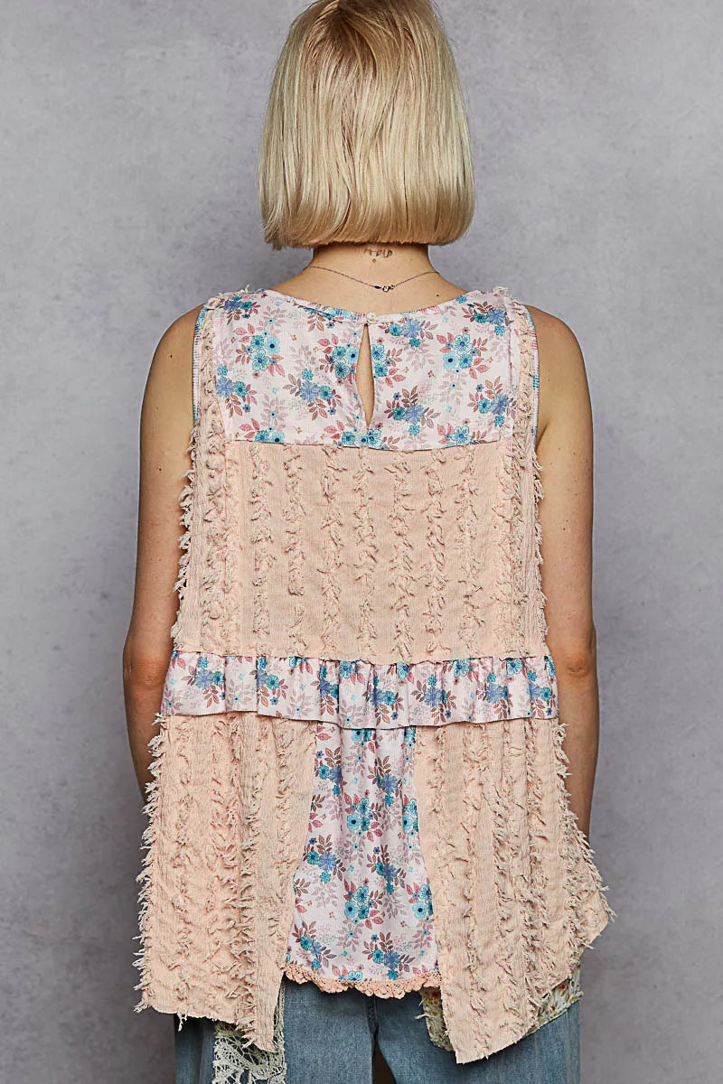 POL Floral Textured Round Neck Sleeveless Top