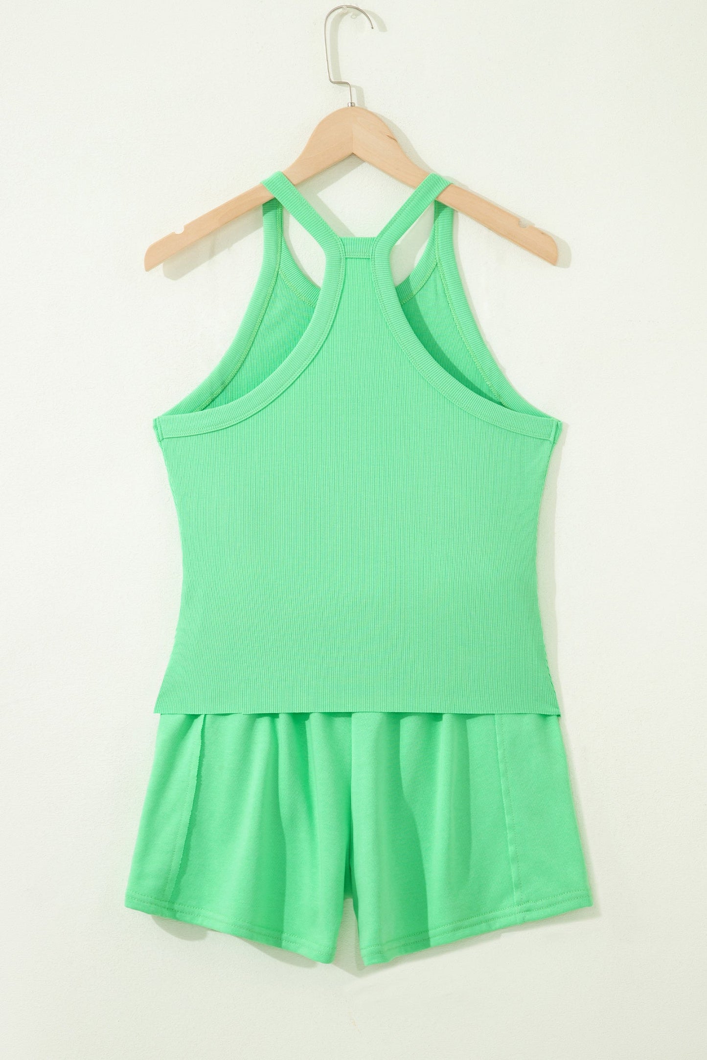 Solid Ribbed Tank Top & Shorts Set