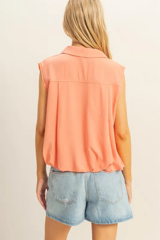 HYFVE Buttoned Front Sleeveless Collar Shirt