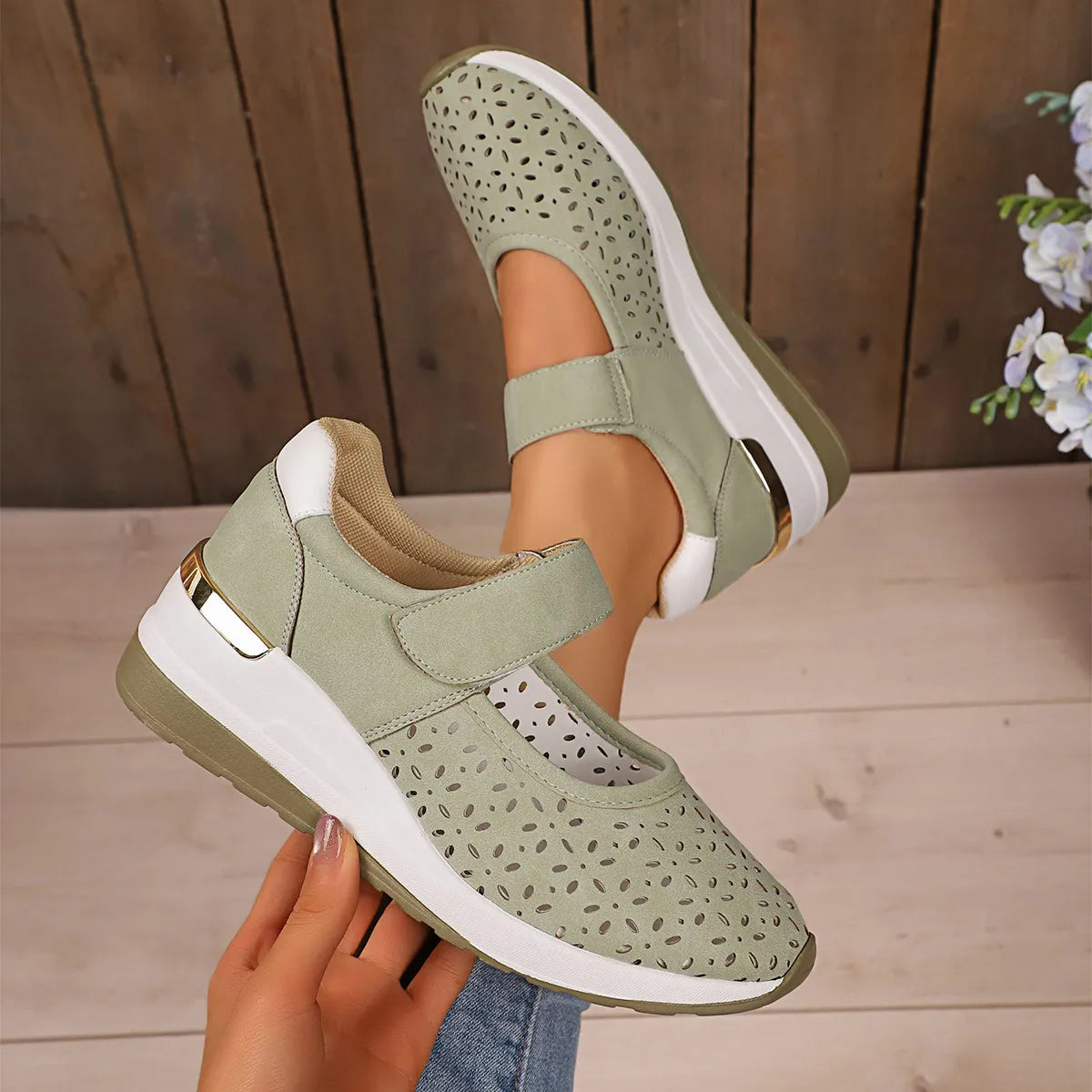 Round Toe Wedge Sneakers