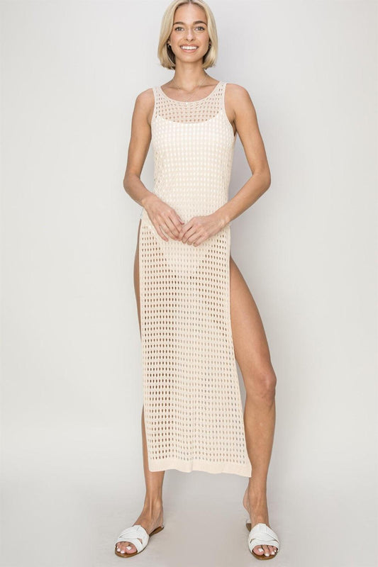 HYFVE Crochet Backless Cover Up Dress Beige