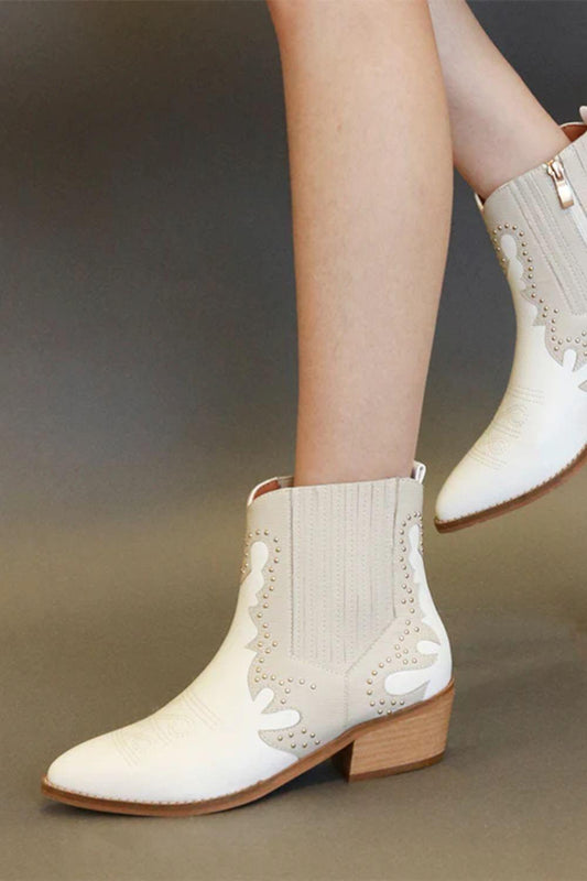 Beast Fashion Studded Detail Point Toe Boots White