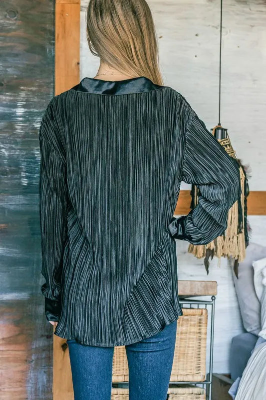 And The Why V Neck Pleated Long Sleeves Shirt